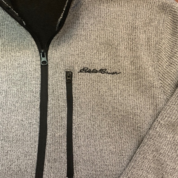Eddie Bauer men’s full zip up knit jacket in light grey and black - Picture 1 of 10